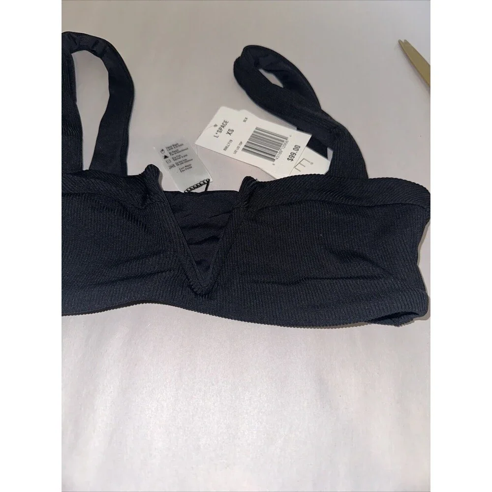 L SPACE Women's Black Lee Lee Ribbed Bikini Top Size XS